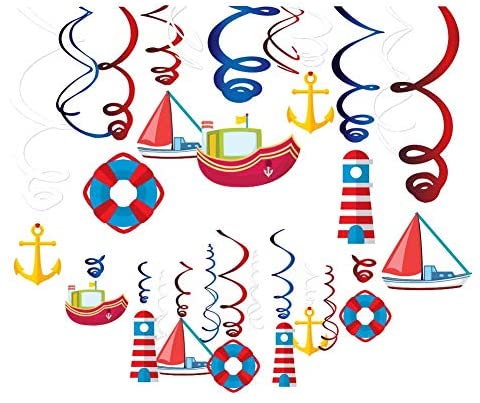 KRISTIN PARADISE 30Ct Nautical Hanging Swirl Decorations, Ahoy Boy ...