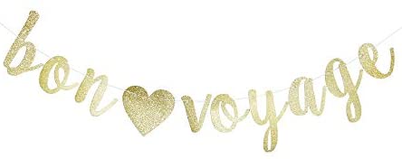 Bon Voyage Banner, Gold Glitter Sign Garlands for Travel Theme Party ...